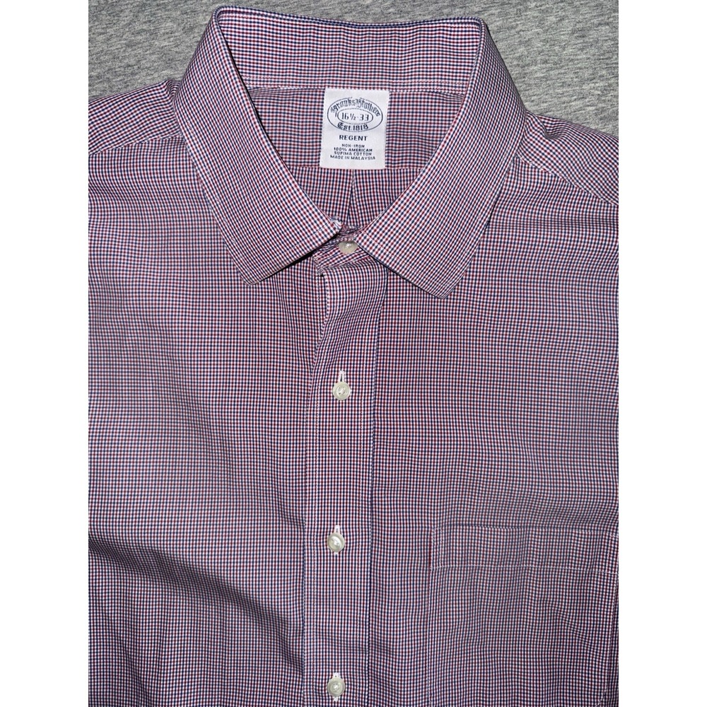 Brooks Brothers Regent Fit Shirt Supima Cotton Non-Iron Red Plaid Size‎ 16.5 33